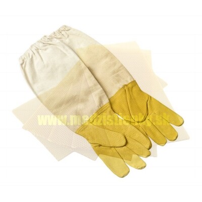 Rukavice kožené dlhé GOLD s plátnom a gumou, BEE